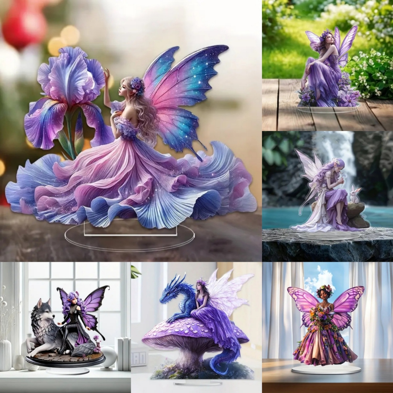 Display Case Acrylic - Fairy Statue,2D Flat Acrylic Purple Elves